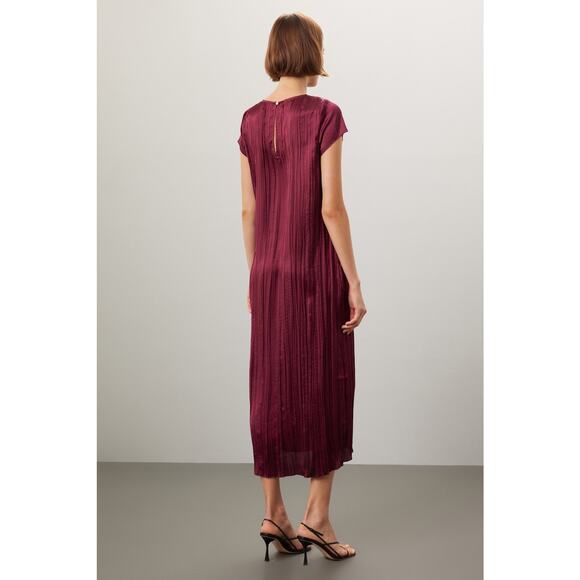 Madewell Mulberry Wine Oversized Short-Sleeve Slip Midi Dress Plissé Size XS - Picture 3 of 15